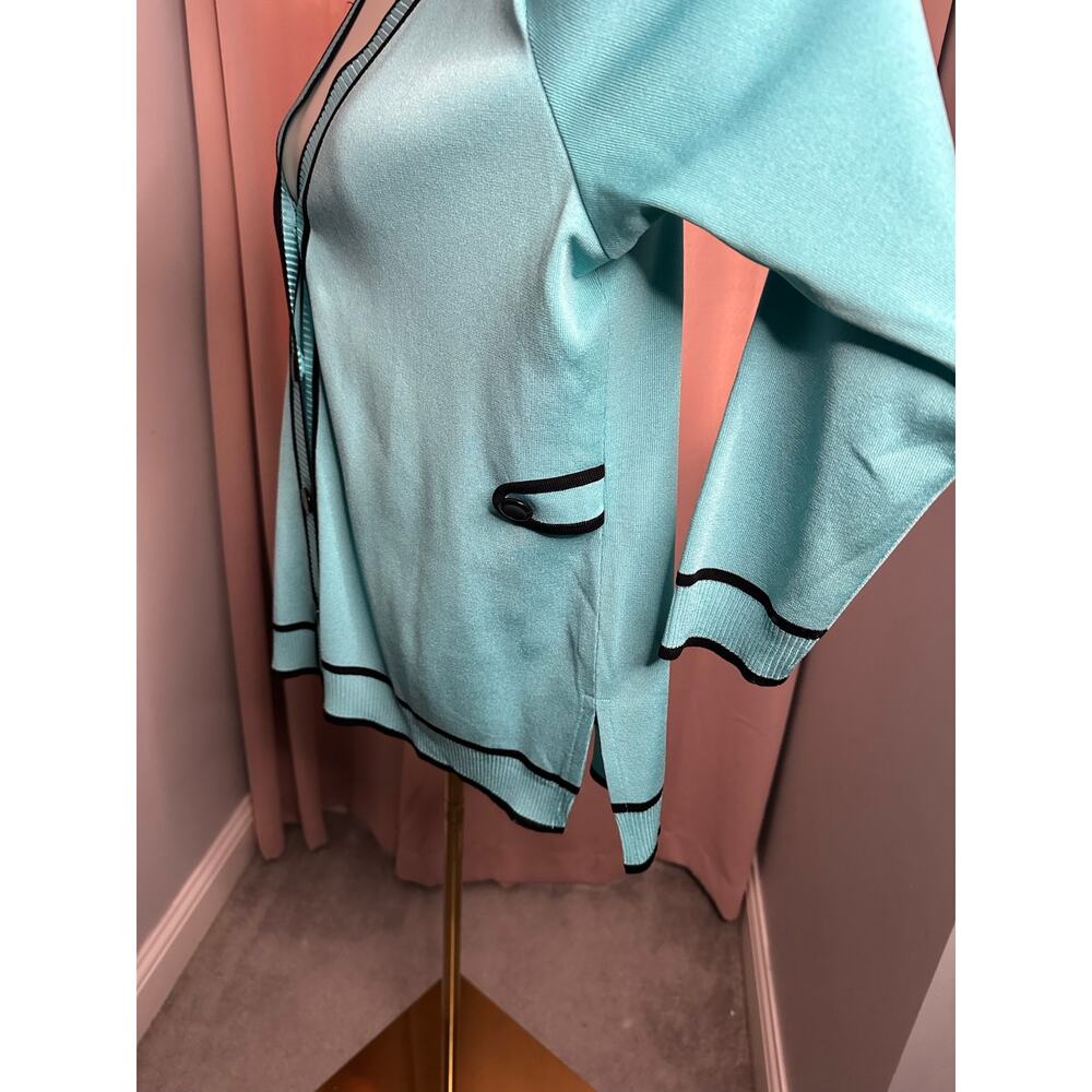 EUC Vintage Misook Jacket Petite Large Front Cardigan Classic Knit Aqua Black PL - Picture 5 of 12